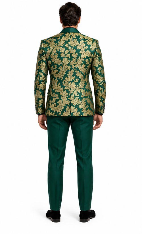Mens Green and Gold Embroidered Tuxedo - 3-Piece Prom Suit by USA Men's Outlet