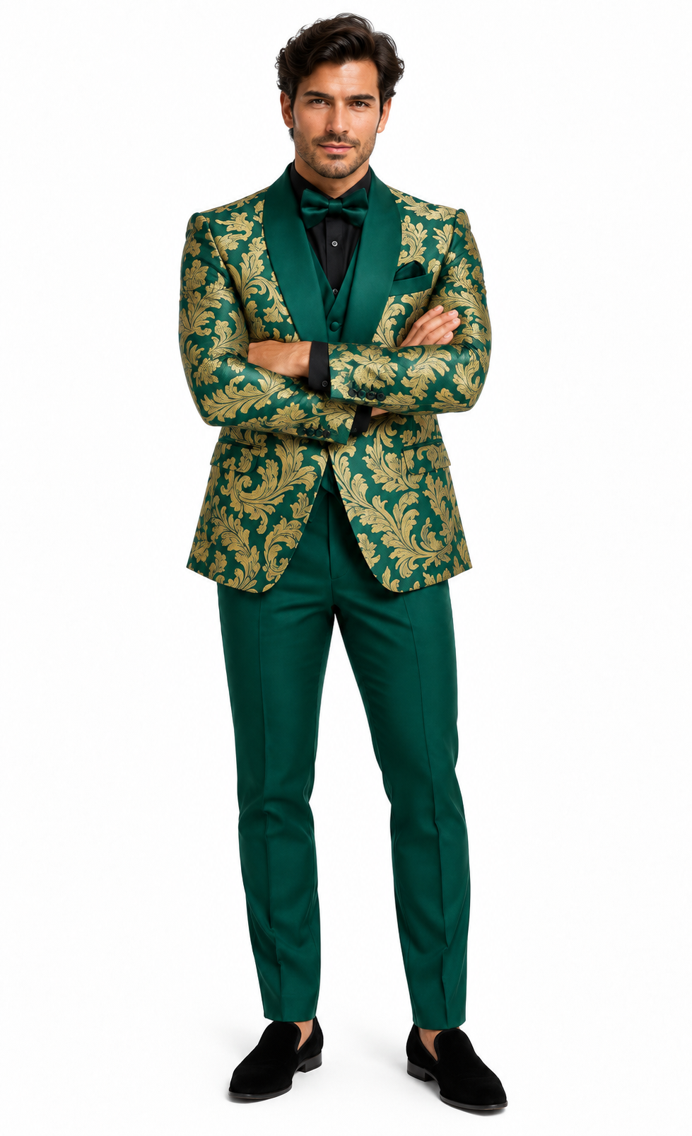 Mens Green and Gold Embroidered Tuxedo - 3-Piece Prom Suit by USA Men's Outlet