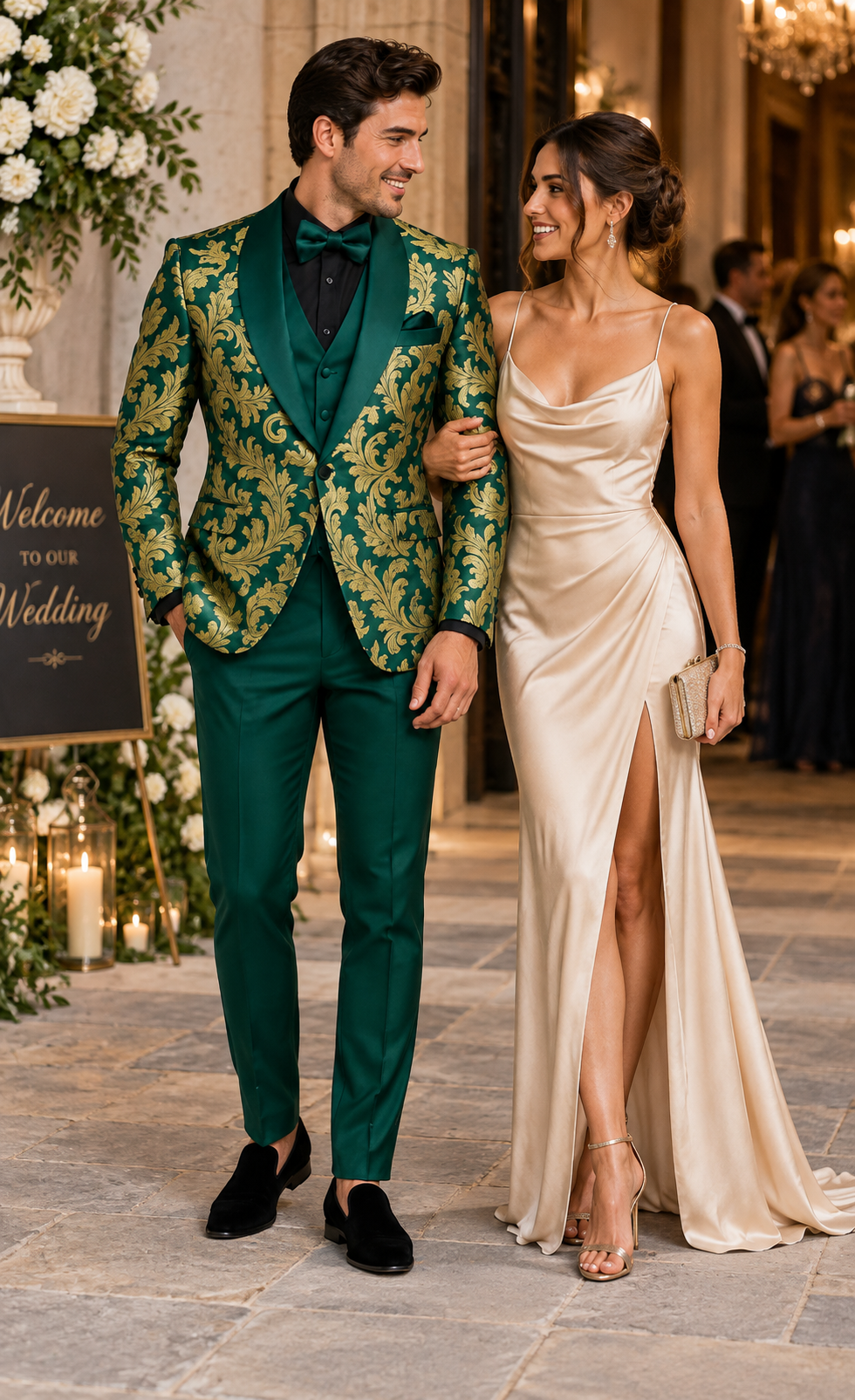 Mens Green and Gold Embroidered Tuxedo - 3-Piece Prom Suit by USA Men's Outlet