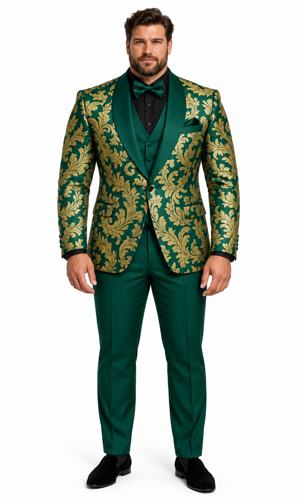 Mens Green and Gold Embroidered Tuxedo - 3-Piece Prom Suit by USA Men's Outlet