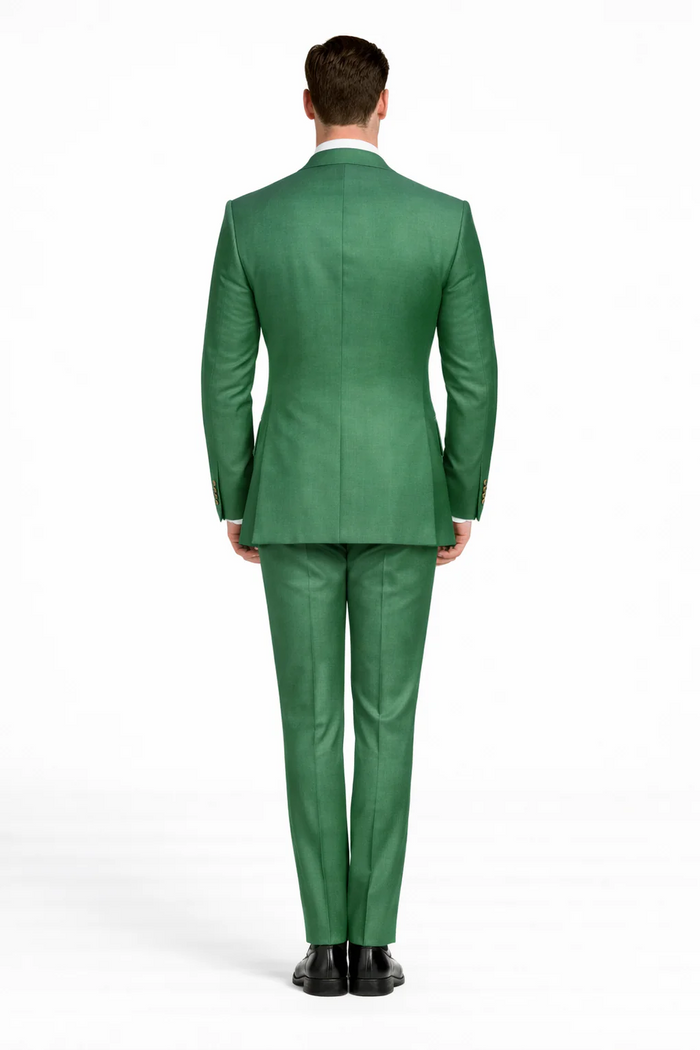 Men’s Green Slim Fit Suit by Rossiman - Stylish Double-Breasted Vest & Flat Front Pants - Italian Tailored 3-Piece Luxury Suit USA Men's Outlet