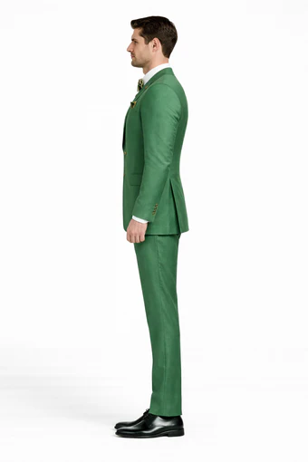 Men’s Green Slim Fit Suit by Rossiman - Stylish Double-Breasted Vest & Flat Front Pants - Italian Tailored 3-Piece Luxury Suit USA Men's Outlet