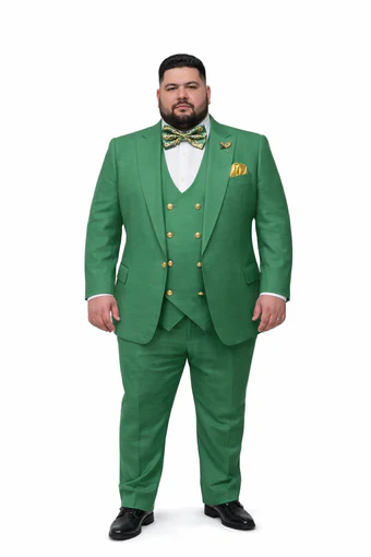 Men’s Green Slim Fit Suit by Rossiman - Stylish Double-Breasted Vest & Flat Front Pants - Italian Tailored 3-Piece Luxury Suit USA Men's Outlet