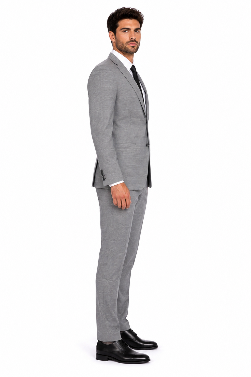 Men’s Grey Plaid 3-Piece Tailored Fit Suit with Vest