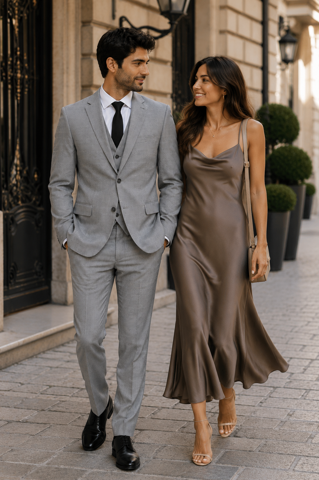Men’s Grey Plaid 3-Piece Tailored Fit Suit with Vest