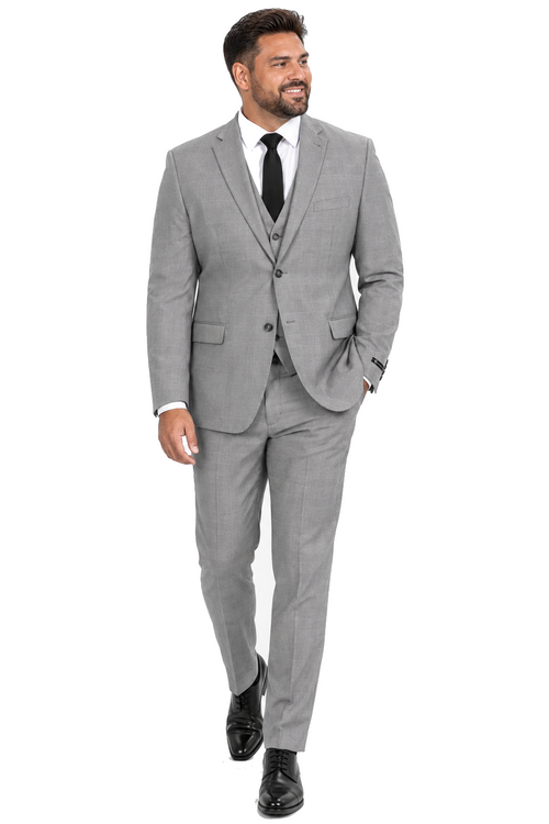 Men’s Grey Plaid 3-Piece Tailored Fit Suit with Vest