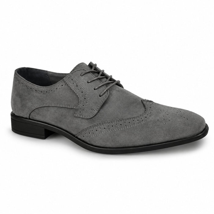 Polished Product Title: Bravo Men's Grey Vegan Suede Wingtip Dress Shoe for Weddings & Proms
