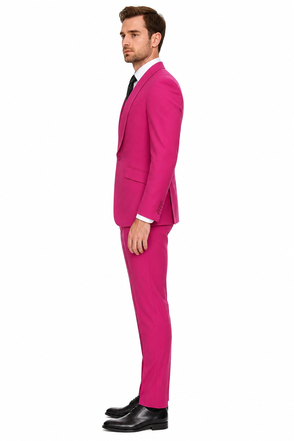 Mens Hot Pink Tuxedo Dinner Jacket + Pants with Shawl Lapel - Slim Fit 2-Piece Suit for Weddings, Proms Suit in Fuchsia Color USA Men's Outlet