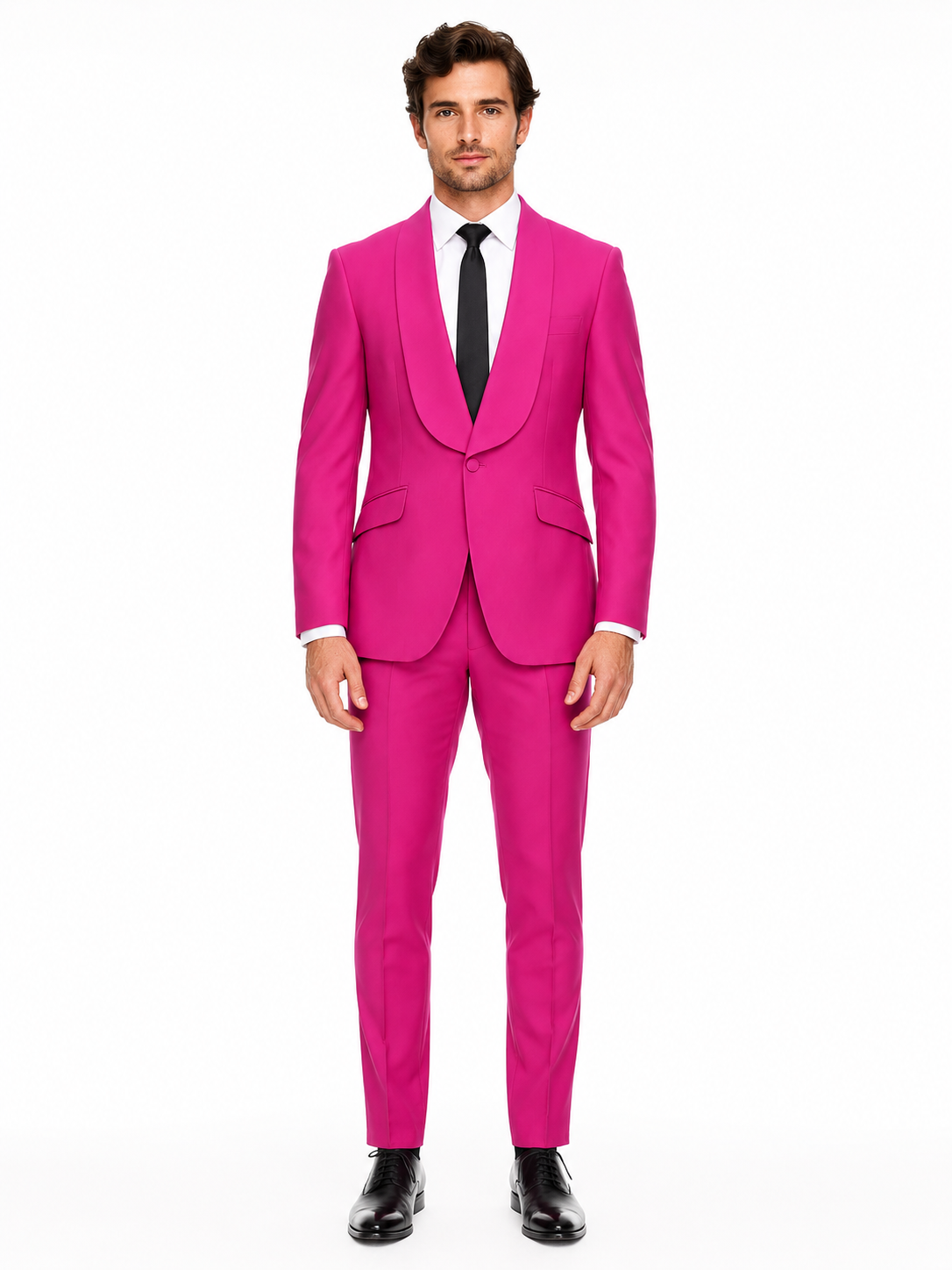 Mens Hot Pink Tuxedo Dinner Jacket + Pants with Shawl Lapel - Slim Fit 2-Piece Suit for Weddings, Proms Suit in Fuchsia Color USA Men's Outlet