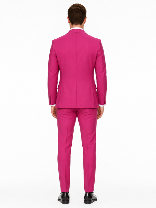 Mens Hot Pink Tuxedo Dinner Jacket + Pants with Shawl Lapel - Slim Fit 2-Piece Suit for Weddings, Proms Suit in Fuchsia Color USA Men's Outlet