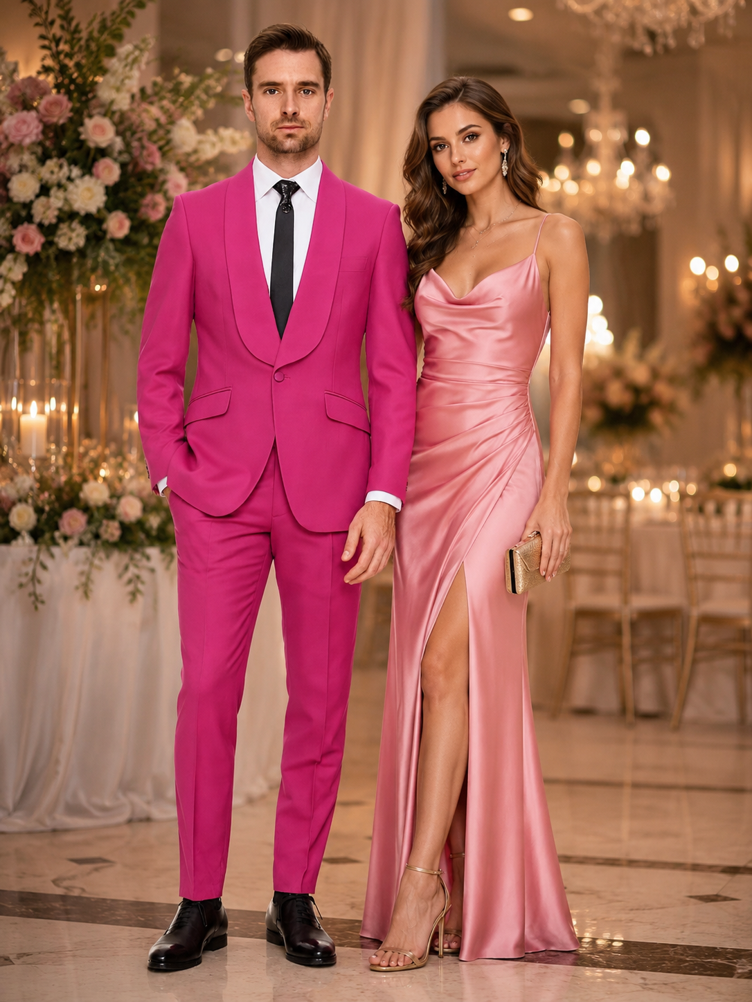 Mens Hot Pink Tuxedo Dinner Jacket + Pants with Shawl Lapel - Slim Fit 2-Piece Suit for Weddings, Proms Suit in Fuchsia Color USA Men's Outlet