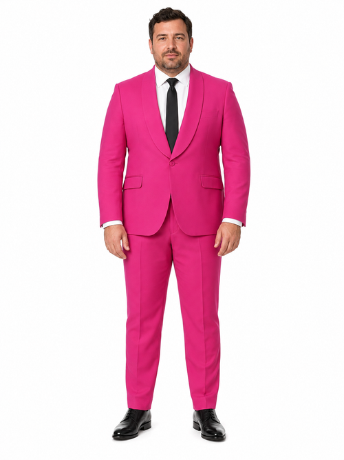 Mens Hot Pink Tuxedo Dinner Jacket + Pants with Shawl Lapel - Slim Fit 2-Piece Suit for Weddings, Proms Suit in Fuchsia Color USA Men's Outlet
