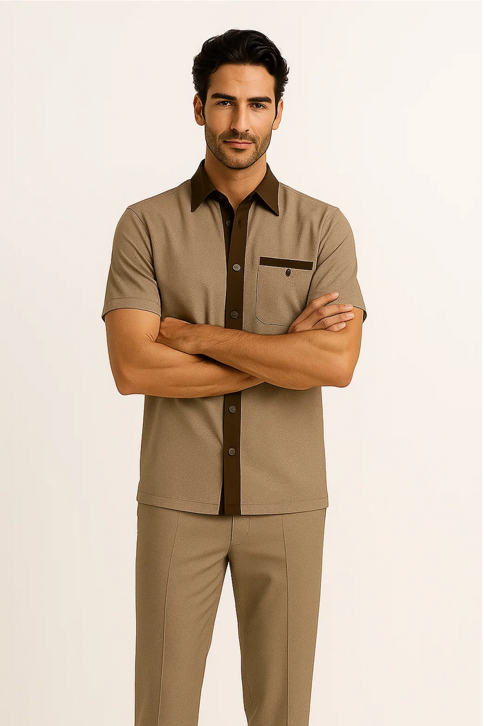 Men’s Houndstooth Walking Suit by Dreams by Zacchi – 2 Piece Lei sure Set in brown/tan - $99