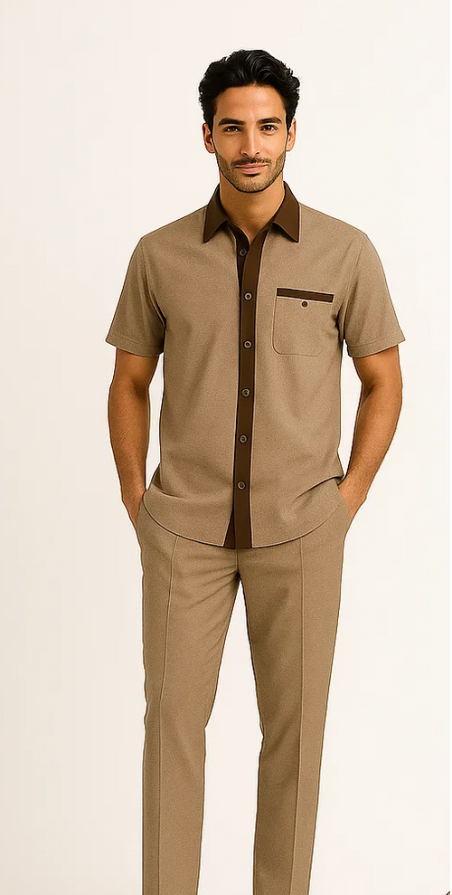 Men’s Houndstooth Walking Suit by Dreams by Zacchi – 2 Piece Lei sure Set in brown/tan - $99