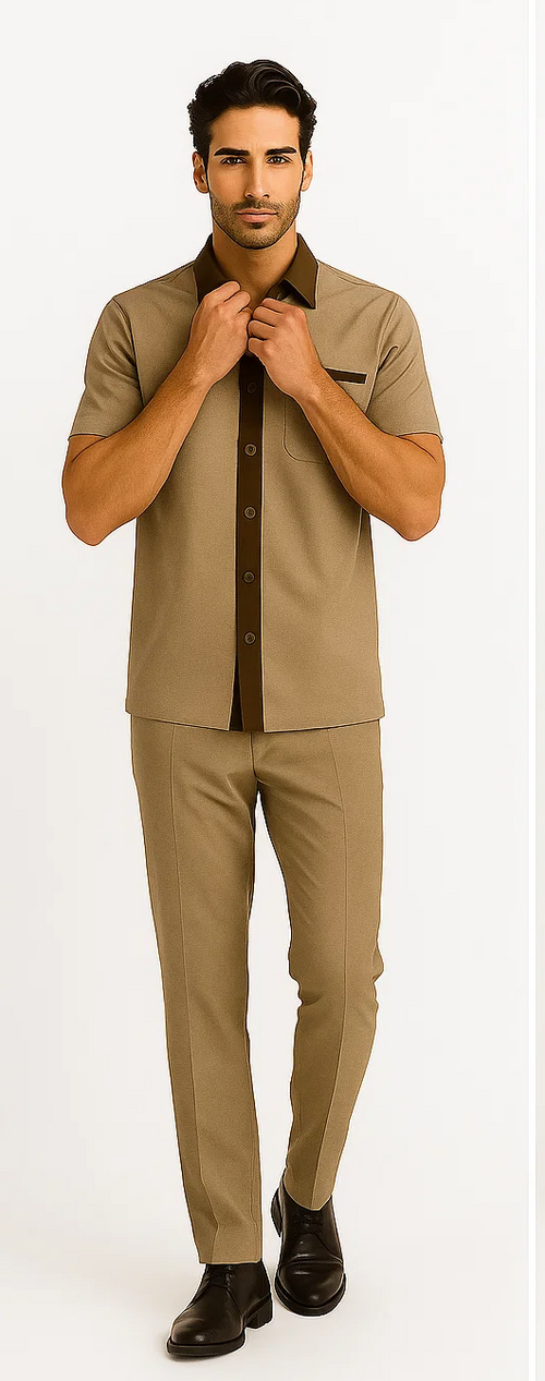 Men’s Houndstooth Walking Suit by Dreams by Zacchi – 2 Piece Lei sure Set in brown/tan - $99