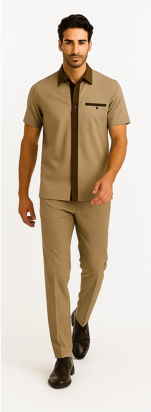 Men’s Houndstooth Walking Suit by Dreams by Zacchi – 2 Piece Lei sure Set in brown/tan - $99