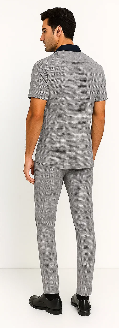 Mens Textured Plaid Walking Suit in black/white by Dreams by Zacchi - 2 Piece Leisure Outfit with Matching Shirt and Pants - $99