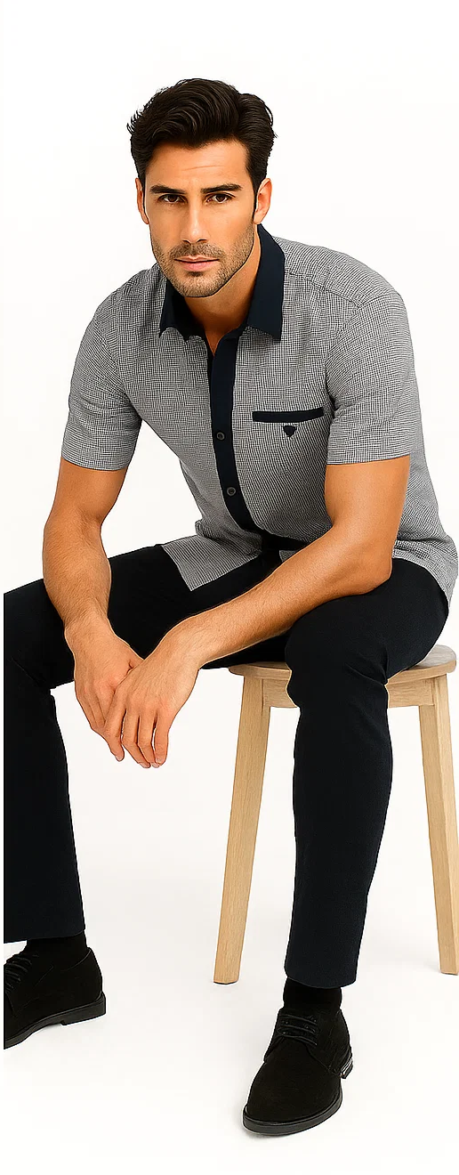 Mens Textured Plaid Walking Suit in black/white by Dreams by Zacchi - 2 Piece Leisure Outfit with Matching Shirt and Pants - $99
