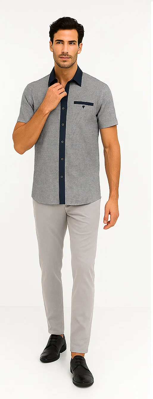 Mens Textured Plaid Walking Suit in black/white by Dreams by Zacchi - 2 Piece Leisure Outfit with Matching Shirt and Pants - $99