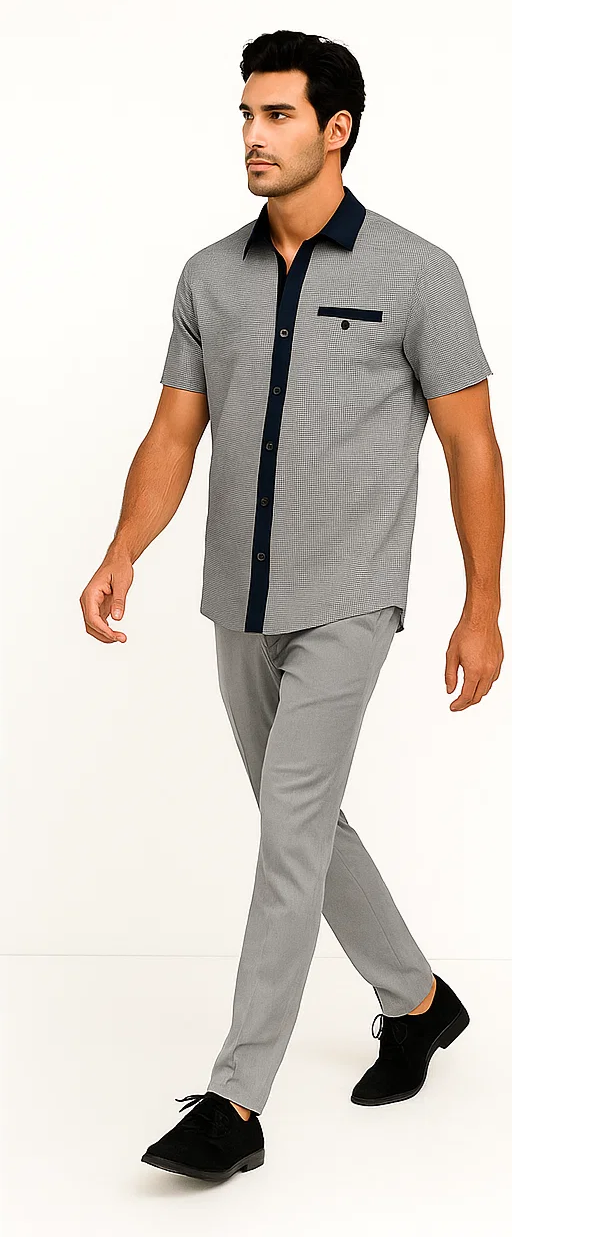 Mens Textured Plaid Walking Suit in black/white by Dreams by Zacchi - 2 Piece Leisure Outfit with Matching Shirt and Pants - $99