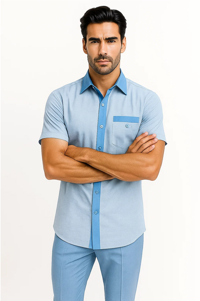 Men’s Houndstooth Walking Suit by Dreams by Zacchi – 2 Piece Lei sure Set in skyblue- $99