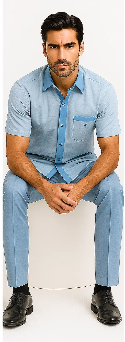 Men’s Houndstooth Walking Suit by Dreams by Zacchi – 2 Piece Lei sure Set in skyblue- $99