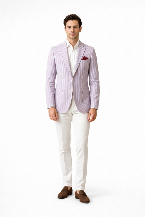 Mens Italian Lavender Seersucker Blazer - Lightweight Summer Striped Suit Jacket by USA Men's Outlet