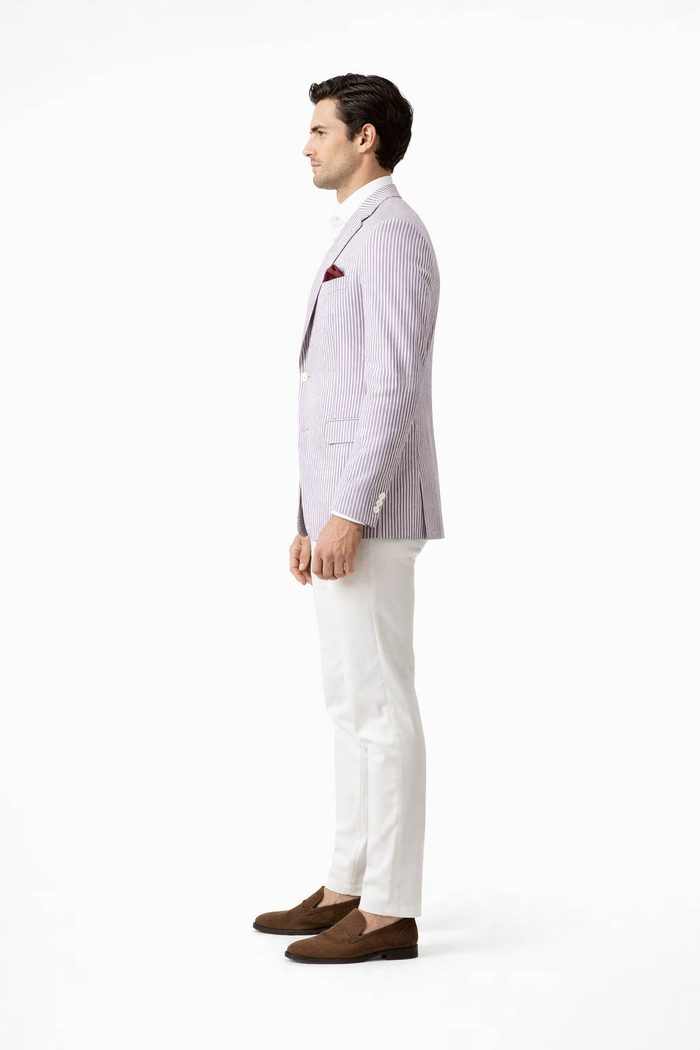 Mens Italian Lavender Seersucker Blazer - Lightweight Summer Striped Suit Jacket by USA Men's Outlet