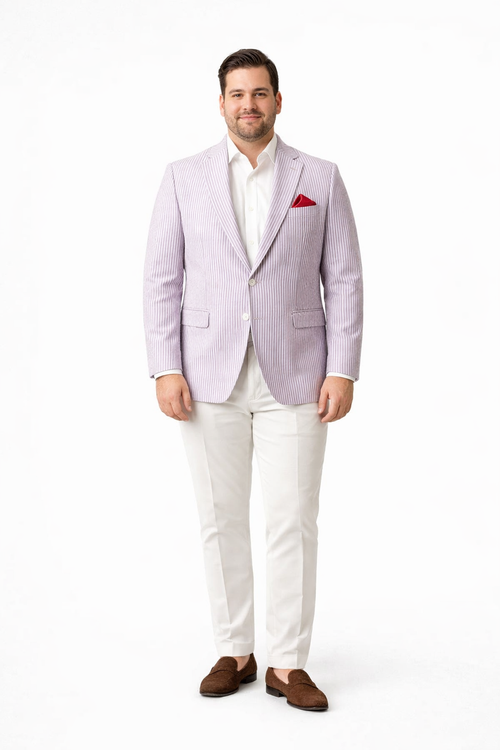 Mens Italian Lavender Seersucker Blazer - Lightweight Summer Striped Suit Jacket by USA Men's Outlet