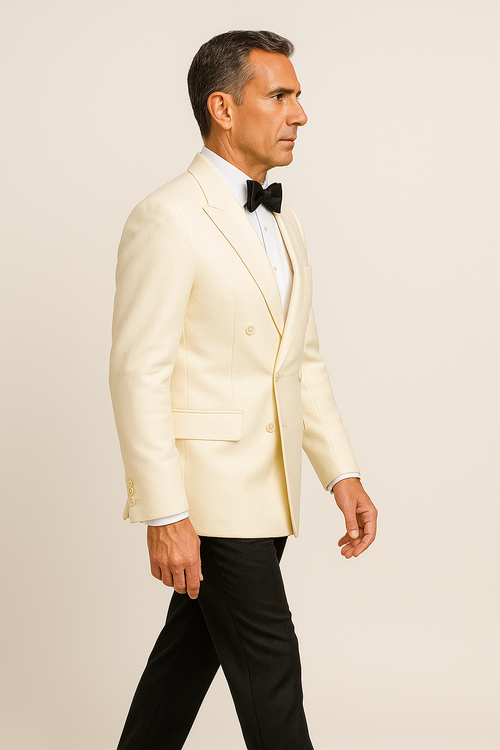 Men's Prom 2026tuxedo Ivory Double Breasted Tuxedo Dinner Jacket Cream Off White Tuxedos 38 Short Jacket+32 Waist Adjustable 28to34)(Height: 5 4 to5 7