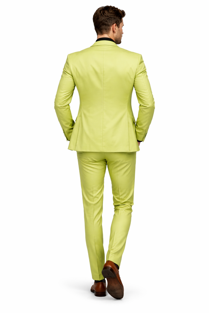 Men's Lime Green Three-Piece Suit with Floral Tie - Slim Fit Tuxedo for Weddings & Parties by USA Men's Outlet