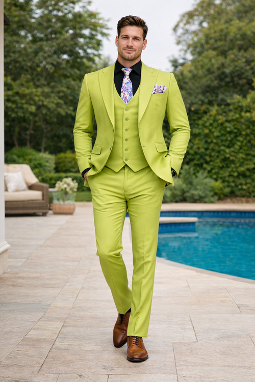 Men's Lime Green Three-piece Suit With Floral Tie Slim Fit Tuxedo Weddings & Parties Usa Outlet 34 Short or Extra Small Men's Lime Green Three-piece Suit With Floral Tie Slim Fit Tuxedo Weddings & Parties Usa Outlet 34 Short or Extra Small