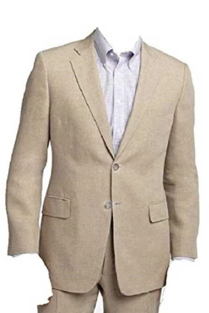 Mens Big and Tall Linen Suits - Beige Fully lined Summer Fabric Suit