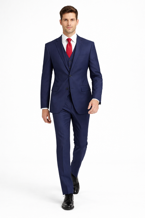Mens Mantoni Solid Navy Suit – Classic 2 Piece Navy Blue Suit for Wedding, Business & Formal Wear