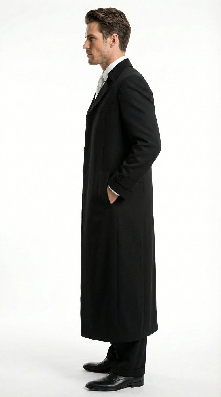 Men's Maxi  Black Full Length Zoot Suit – Vintage Gangster Style Long Coat Formal Suit