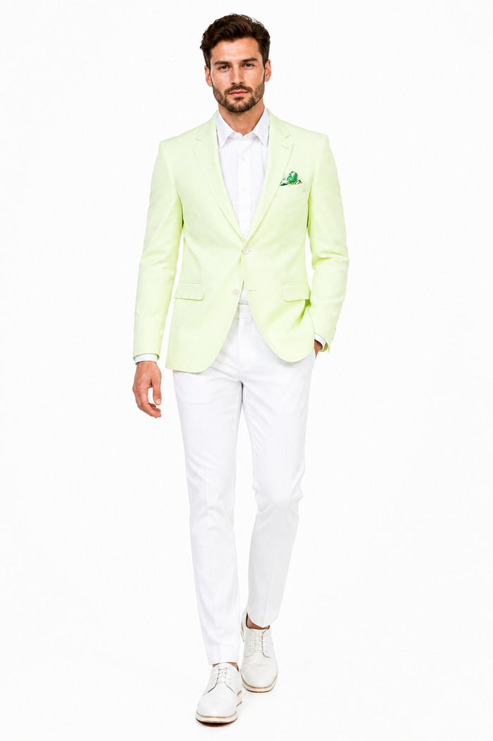 Tazio Men's Summer Blazer - Slim Fit Linen Style - Mint Green