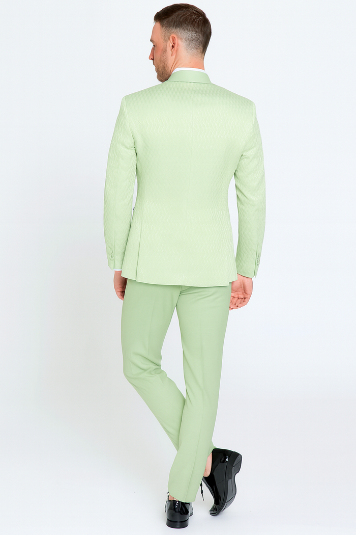 Men’s Mint Green Tuxedo Suit - Slim Fit Shawl Lapel with Matching Bow Tie in Sage Green Color - Light Green USA Men's Outlet