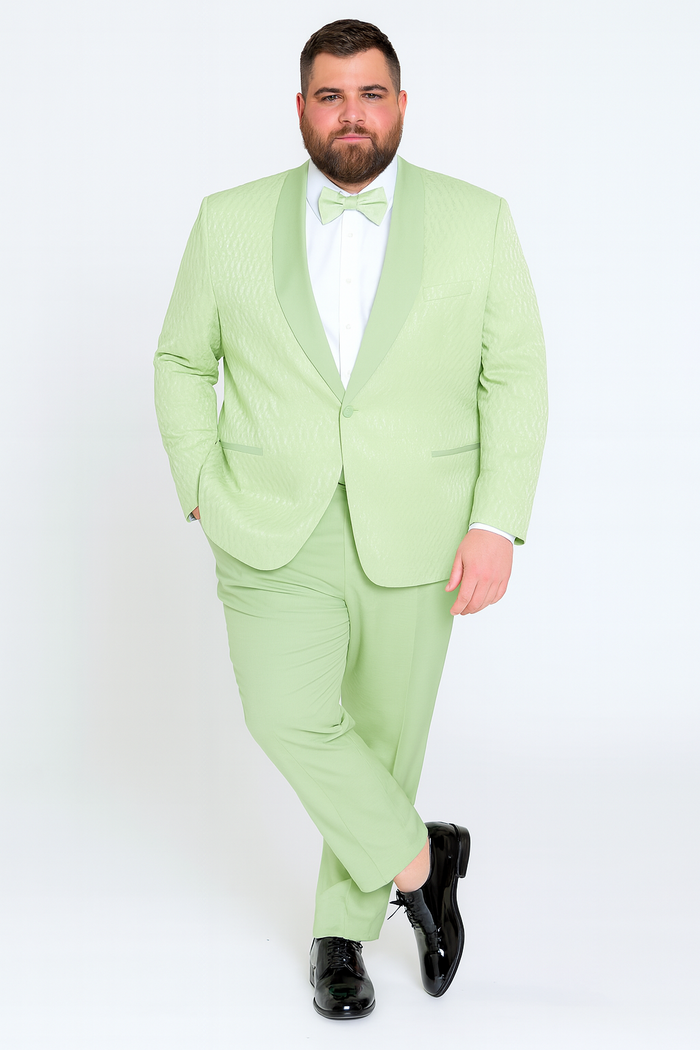 Men’s Mint Green Tuxedo Suit - Slim Fit Shawl Lapel with Matching Bow Tie in Sage Green Color - Light Green USA Men's Outlet