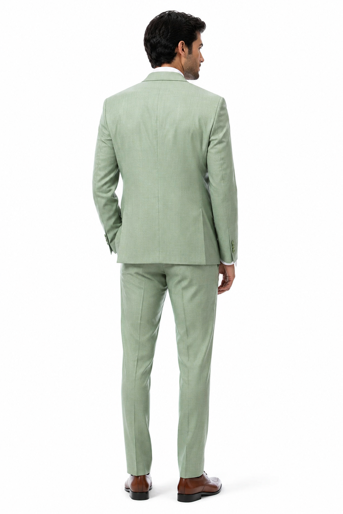 EJ Samuel Mens Modern Fit Sharkskin Vested Suit in Moss Green