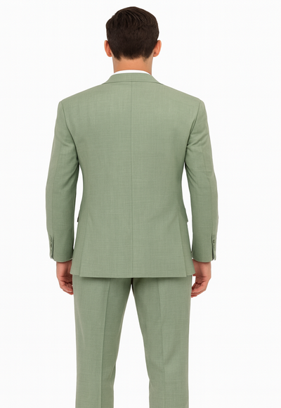 Mens Modern Fit Two Button Vested Sharkskin Green Business Suit