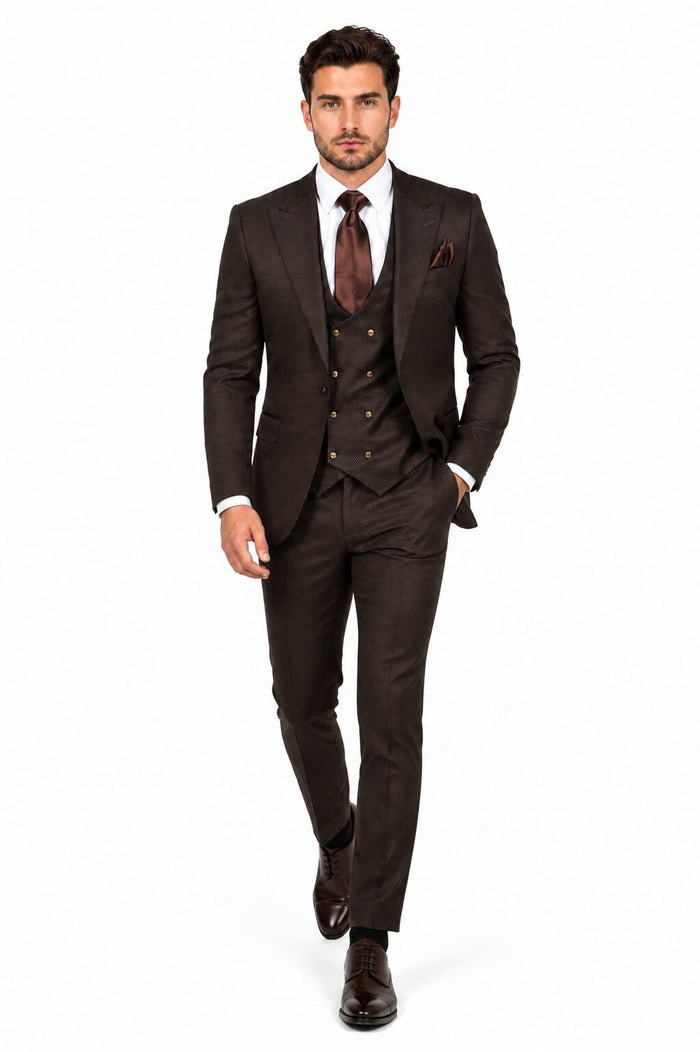 Rossi Man BOND RM1753 Slim Fit 3-Piece Suit - 1-Button Peak Lapel Men’s Formalwear by USA Men's Outlet