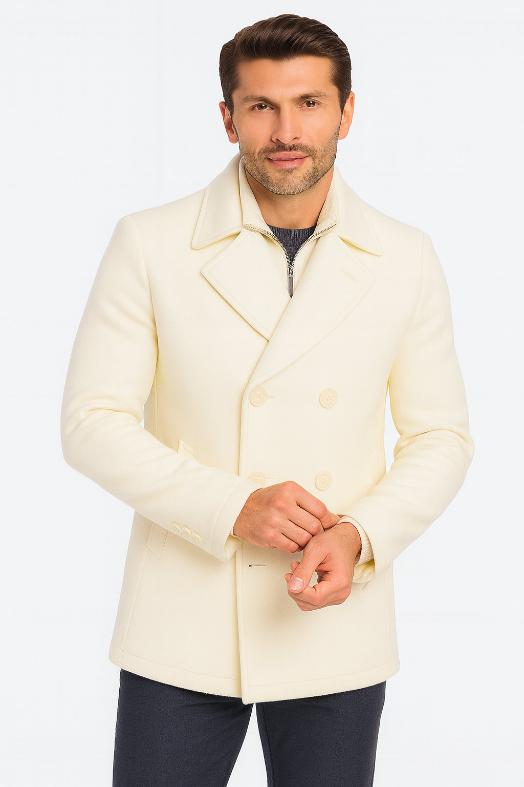 Cream Color Pea Coat - Ivory Double Breasted Wool Coat - Off White Car Coats