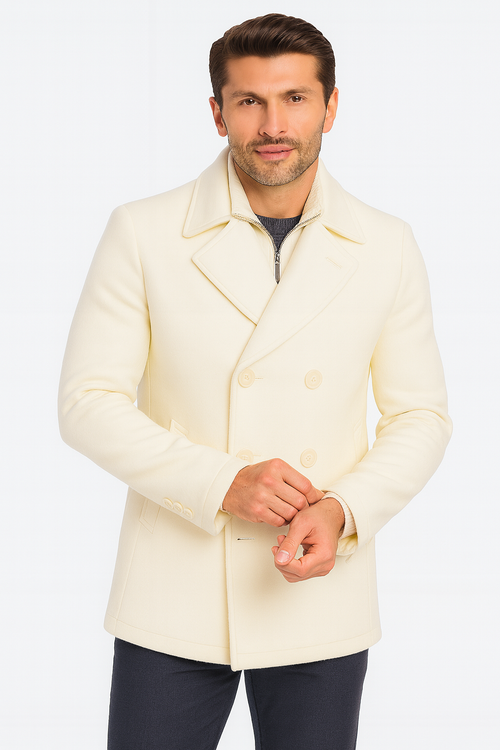Cream Color Pea Coat - Ivory Double Breasted Wool Coat - Off White Car Coats