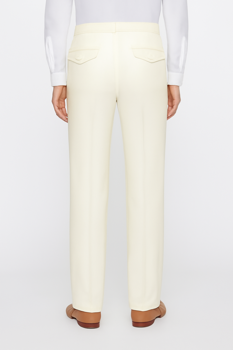 Tiglio Luxe Offwhite Semi-Wide Leg Wool Marbella Dress Pants