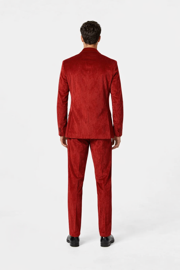 Mens One Button Slim Fit Peak Label Suit Red by USA Men's Outlet