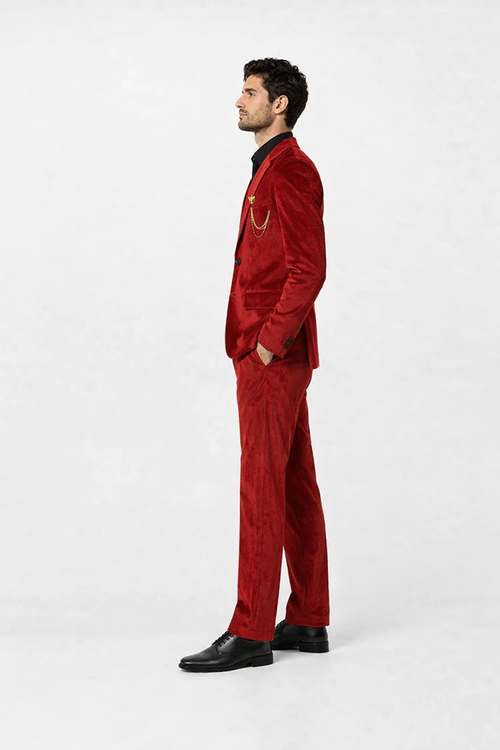 Mens One Button Slim Fit Peak Label Suit Red by USA Men's Outlet