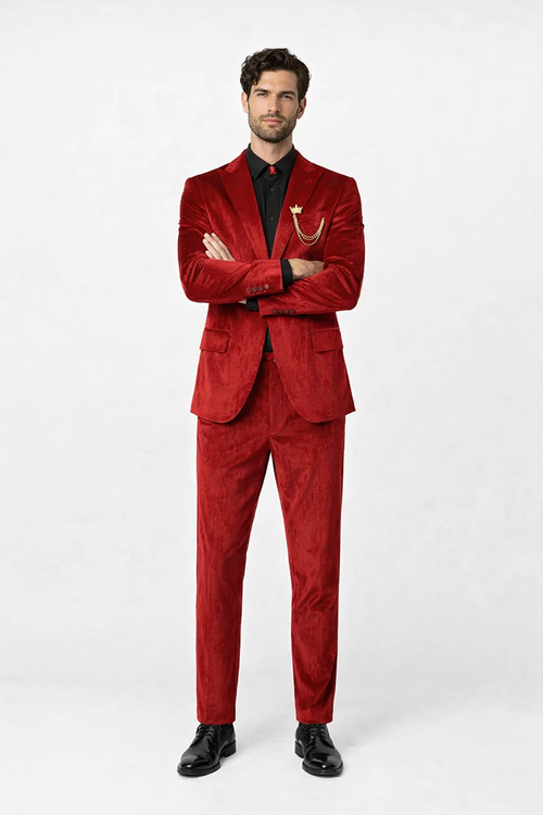 Mens One Button Slim Fit Peak Label Suit Red by USA Men's Outlet