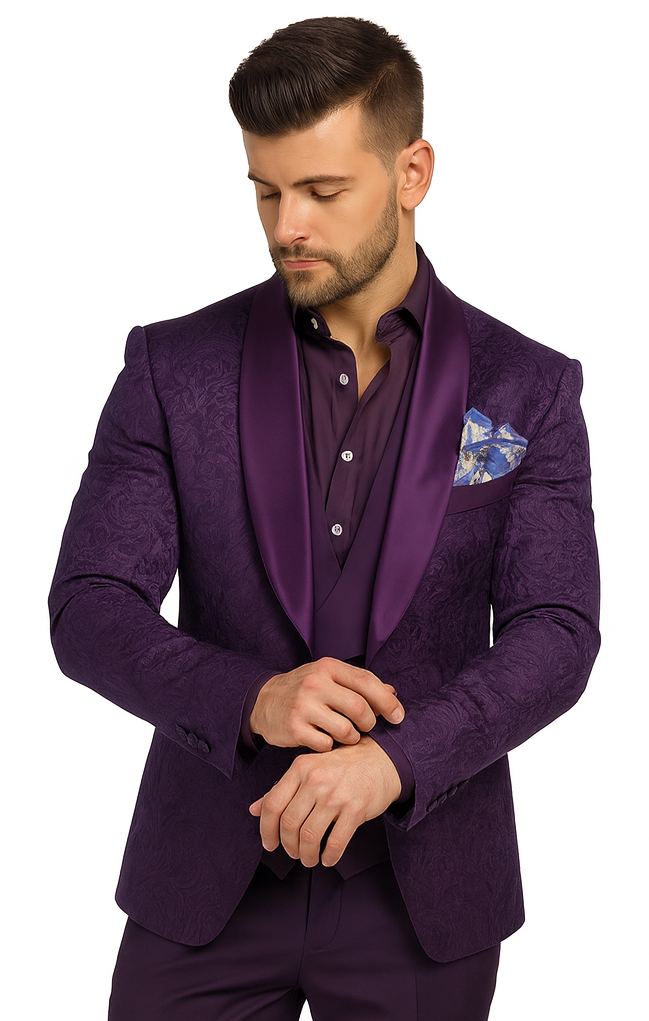 Mens Paisley Blazer - Floral Sport Coat - Purple Sport Jacket mensusain
