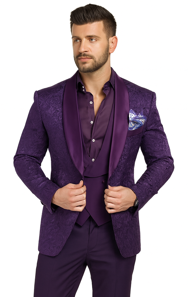 Mens Paisley Blazer - Floral Sport Coat - Purple Sport Jacket mensusain
