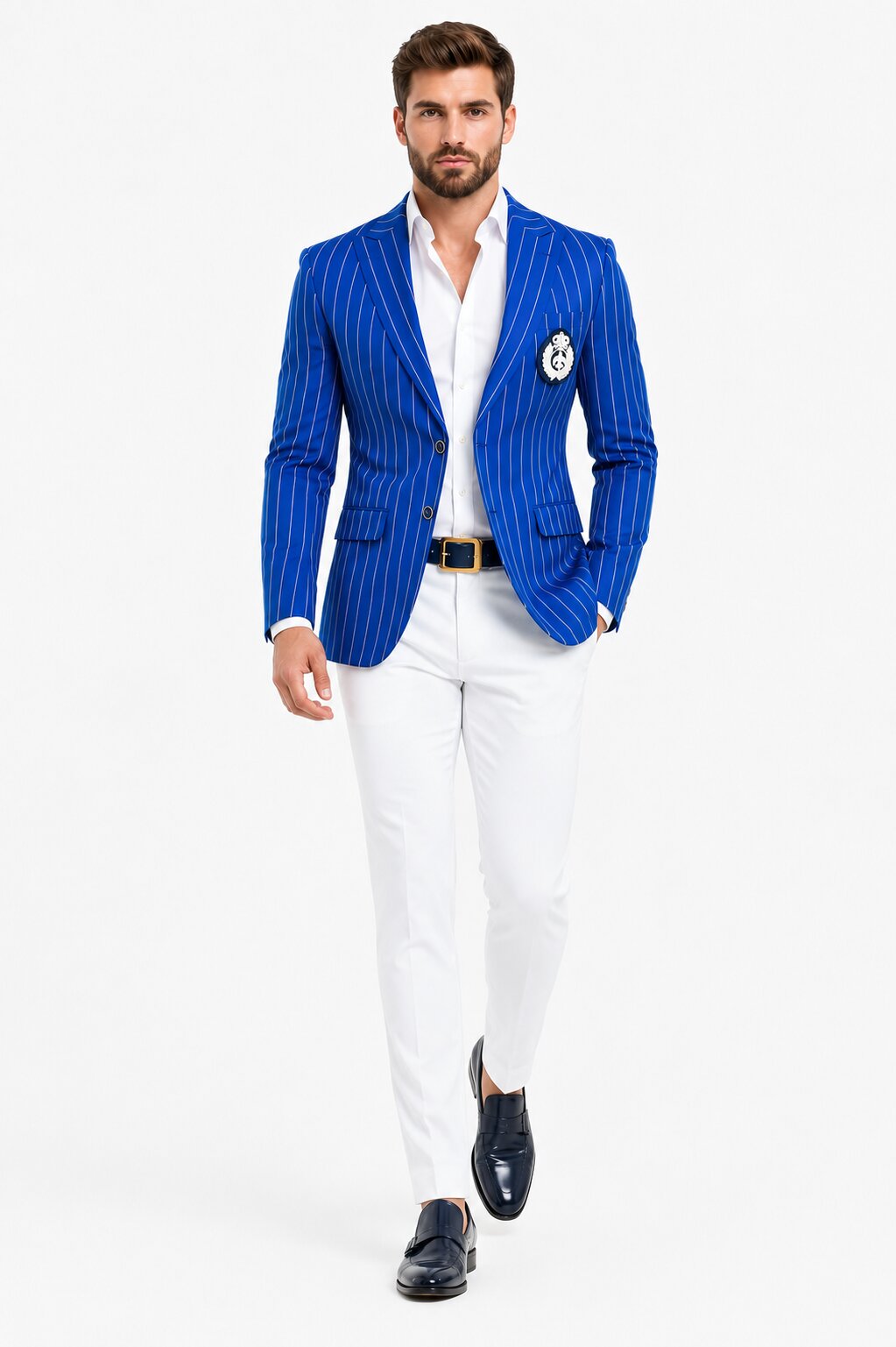 Royal Blue Pinstripe Blazer With White Pants - Suit Party Blazer by USA Men's Outlet